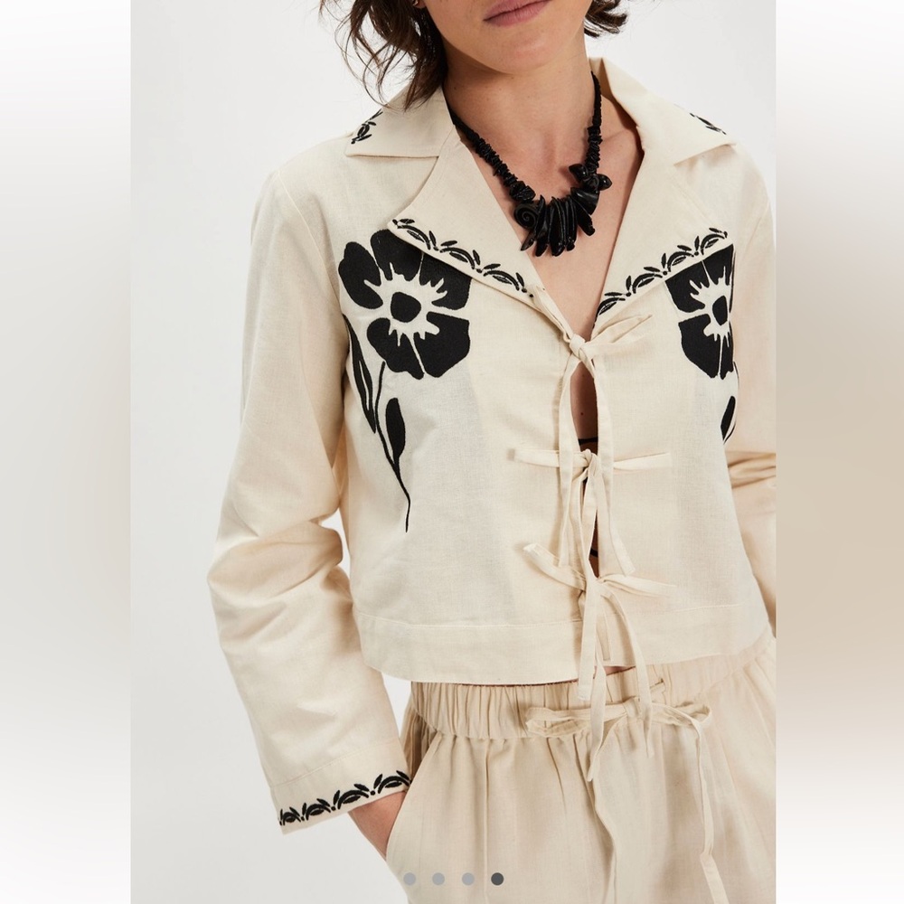 Free People Cotton-Linen Blend Embroidered Suit Sz- Xs